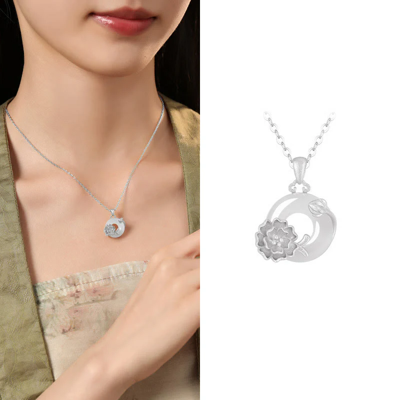 Collana con ciondolo a forma di fiori con fibbia della pace in argento sterling 925, Buddha Stones, calcedonio - Image 39