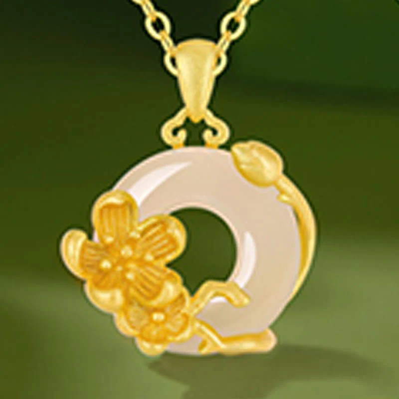 Collana con ciondolo a forma di fiori con fibbia della pace in argento sterling 925, Buddha Stones, calcedonio - Image 9