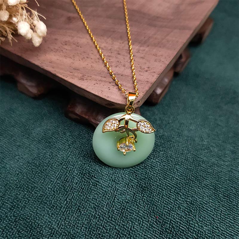 Collana con ciondolo a forma di foglia di giada rotonda con Buddha Stones e fortuna - Image 3