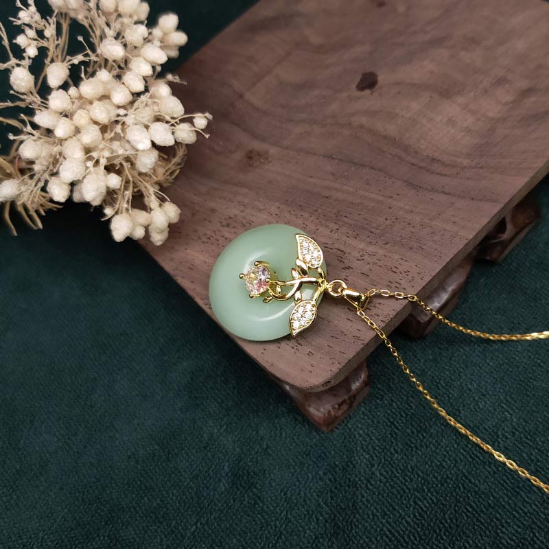 Collana con ciondolo a forma di foglia di giada rotonda con Buddha Stones e fortuna - Image 6