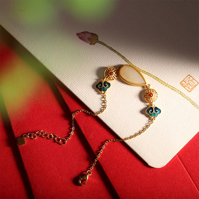 Collana con ciondolo a forma di goccia d'acqua in argento sterling 925 con giada bianca Hetian e bracciale - Image 10