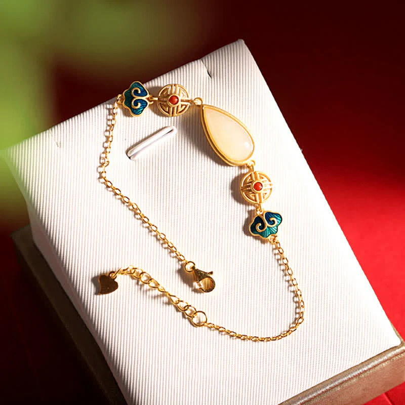 Collana con ciondolo a forma di goccia d'acqua in argento sterling 925 con giada bianca Hetian e bracciale - Image 11
