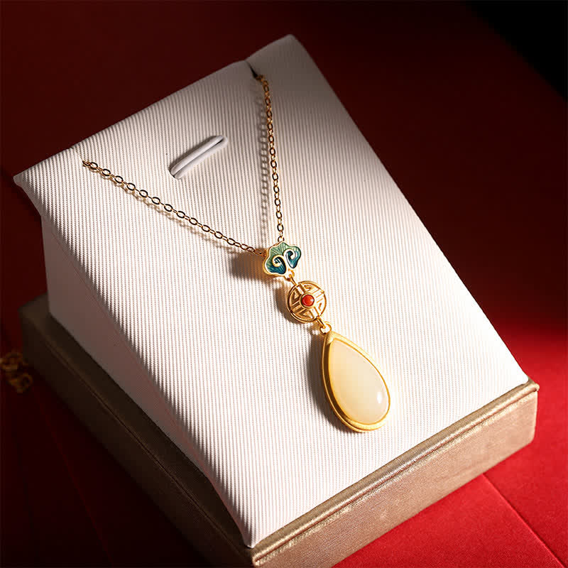 Collana con ciondolo a forma di goccia d'acqua in argento sterling 925 con giada bianca Hetian e bracciale - Image 4