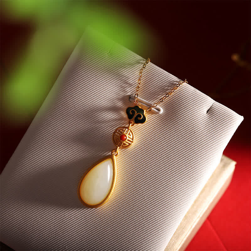 Collana con ciondolo a forma di goccia d'acqua in argento sterling 925 con giada bianca Hetian e bracciale - Image 5
