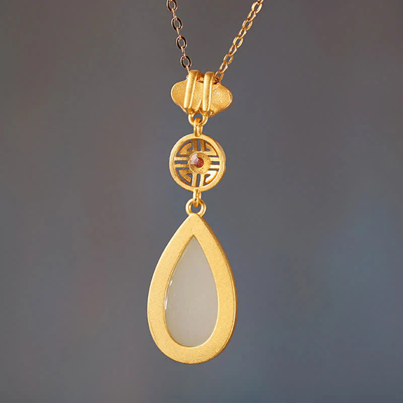Collana con ciondolo a forma di goccia d'acqua in argento sterling 925 con giada bianca Hetian e bracciale - Image 6