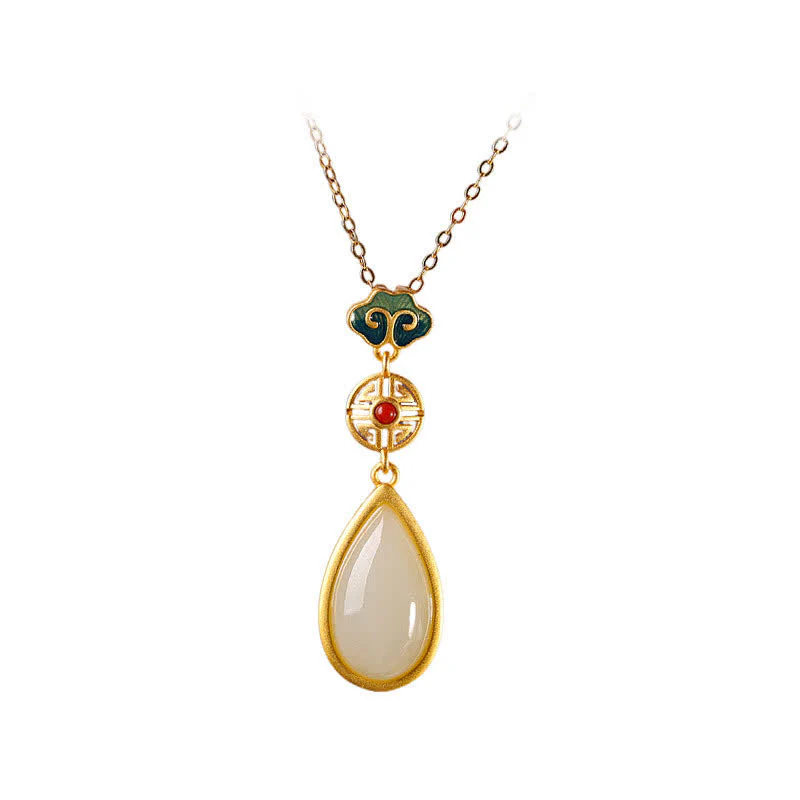 Collana con ciondolo a forma di goccia d'acqua in argento sterling 925 con giada bianca Hetian e bracciale - Image 7