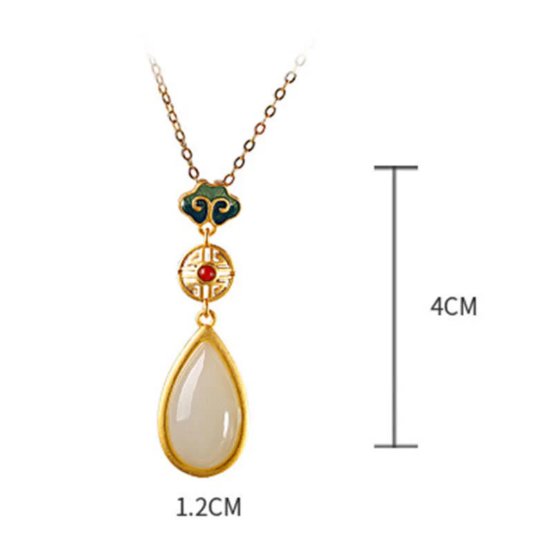 Collana con ciondolo a forma di goccia d'acqua in argento sterling 925 con giada bianca Hetian e bracciale - Image 8