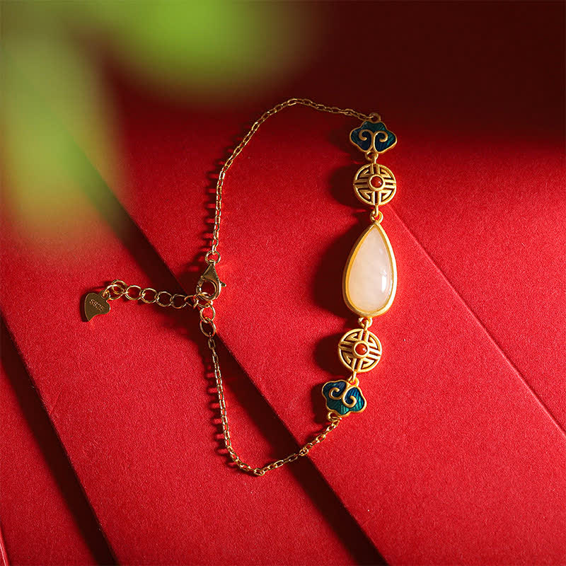 Collana con ciondolo a forma di goccia d'acqua in argento sterling 925 con giada bianca Hetian e bracciale - Image 9