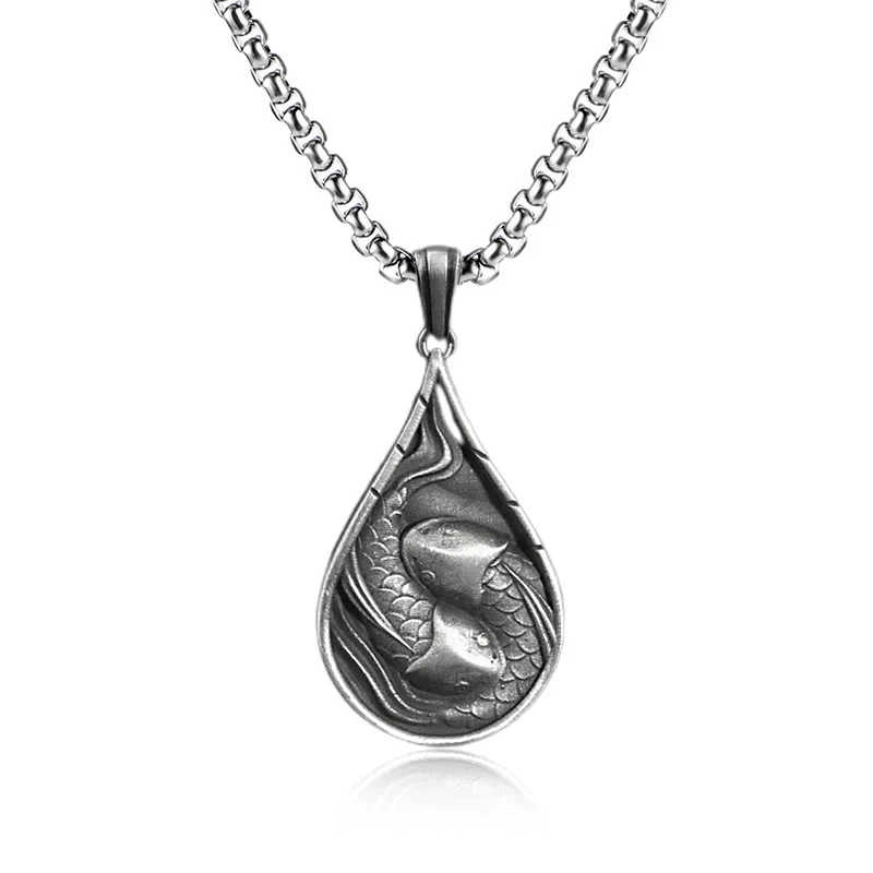 Collana con ciondolo a forma di goccia d'acqua in stagno puro con pesce koi fortunato Buddha Stones , prosperità - Image 3