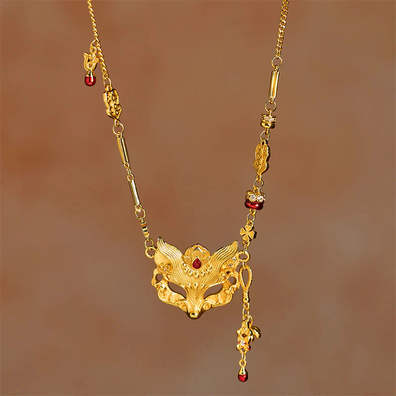 Collana con ciondolo a forma di volpe in ottone placcato oro 24k con pietra di Buddha - Image 2