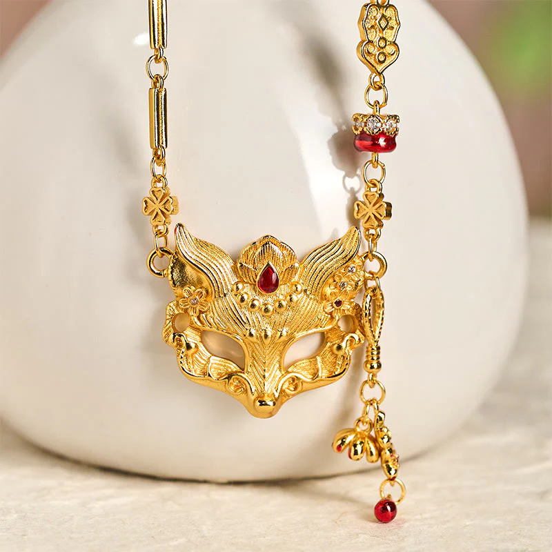 Collana con ciondolo a forma di volpe in ottone placcato oro 24k con pietra di Buddha - Image 3