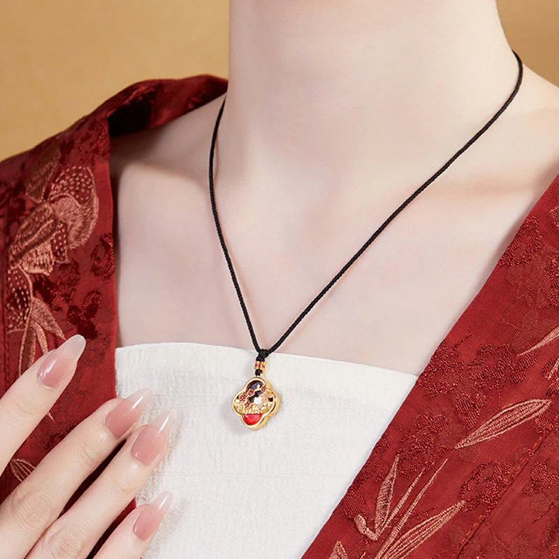 Collana con ciondolo a forma di quadrifoglio con fiore di prugna in argento sterling 925, motivo: Buddha Stones - Image 8