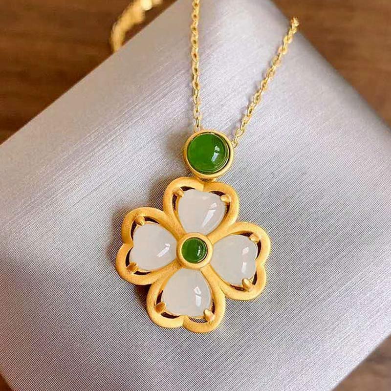Collana con ciondolo a forma di quadrifoglio fortunato in argento sterling 925 Buddha Stones, giada e prosperità - Image 13