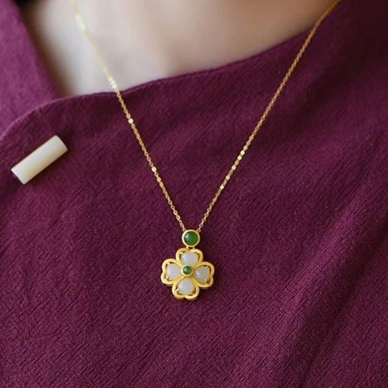 Collana con ciondolo a forma di quadrifoglio fortunato in argento sterling 925 Buddha Stones, giada e prosperità - Image 8