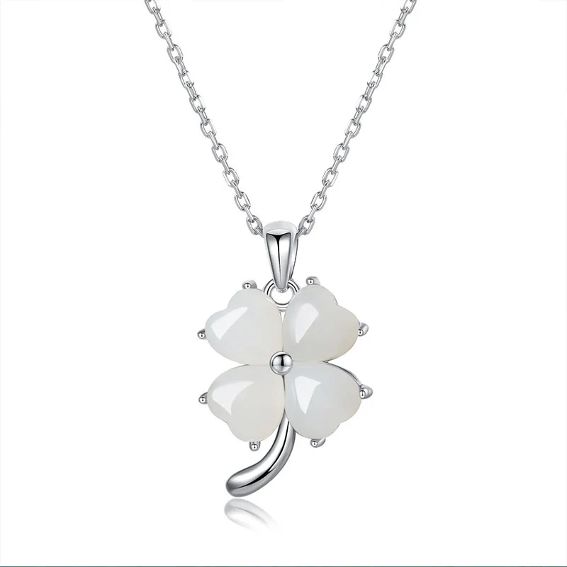 Collana con ciondolo a forma di quadrifoglio in argento sterling 925 con Buddha Stones Hetian - Image 10