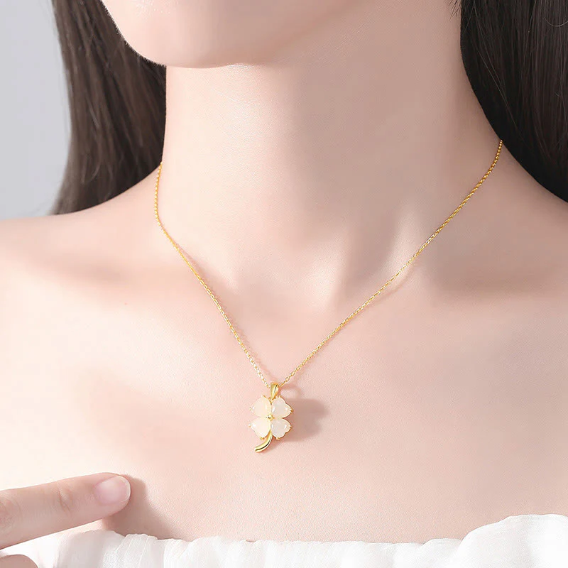 Collana con ciondolo a forma di quadrifoglio in argento sterling 925 con Buddha Stones Hetian - Image 9