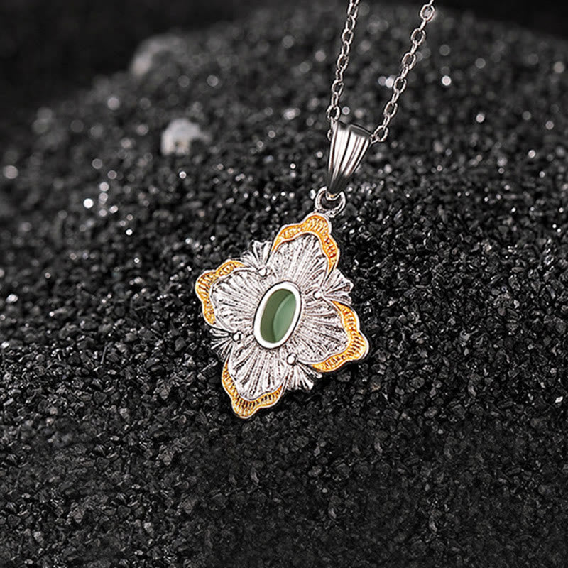 Collana con ciondolo a forma di rombo in giada ciano Hetian, design a Buddha Stones , in argento sterling 925 placcato oro, con guarigione della fortuna - Image 4