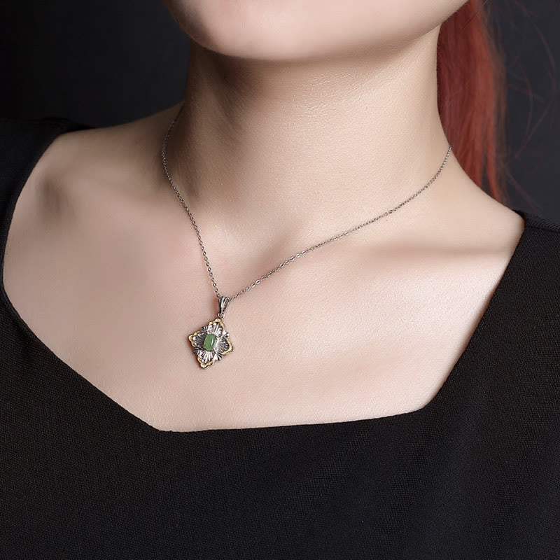 Collana con ciondolo a forma di rombo in giada ciano Hetian, design a Buddha Stones , in argento sterling 925 placcato oro, con guarigione della fortuna - Image 5