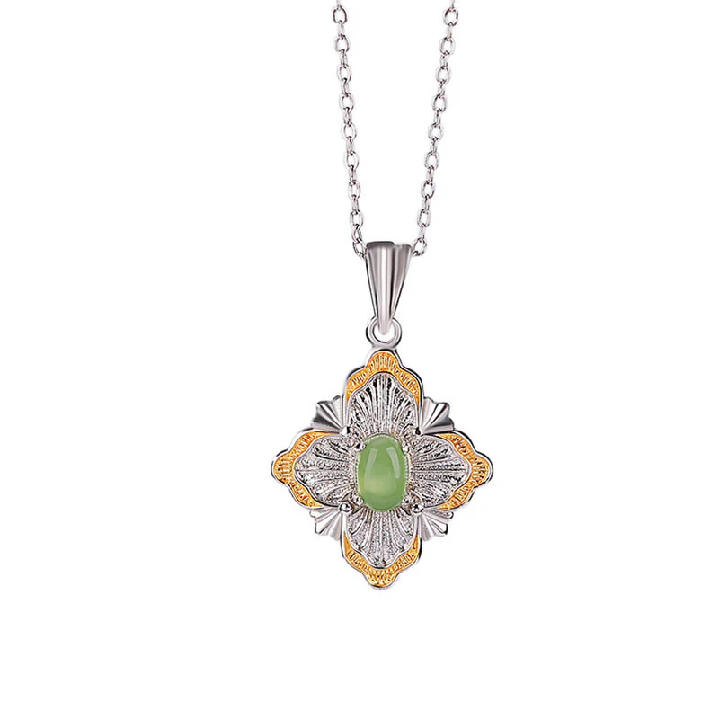 Collana con ciondolo a forma di rombo in giada ciano Hetian, design a Buddha Stones , in argento sterling 925 placcato oro, con guarigione della fortuna - Image 6