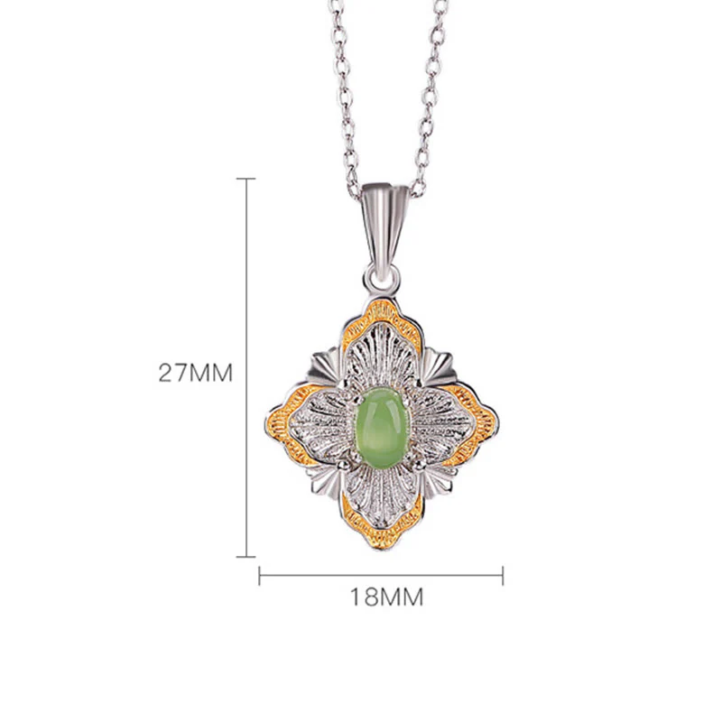 Collana con ciondolo a forma di rombo in giada ciano Hetian, design a Buddha Stones , in argento sterling 925 placcato oro, con guarigione della fortuna - Image 7