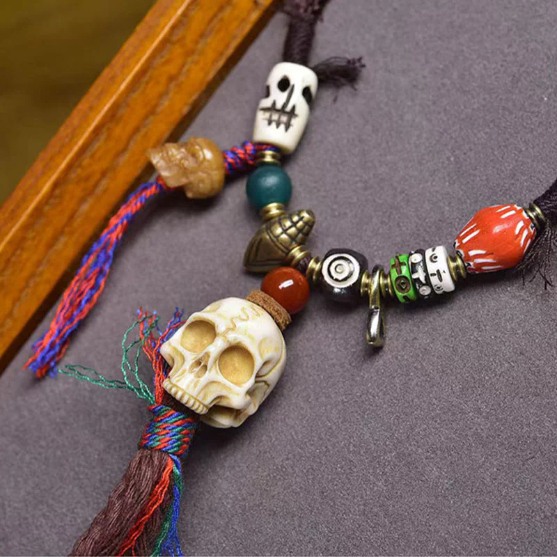 Collana con ciondolo a forma di teschio tibetano Buddha Stones, il Signore della Foresta dei Cadaveri, che tiene lontani gli spiriti maligni. - Image 2