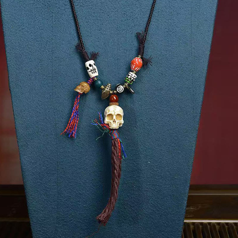 Collana con ciondolo a forma di teschio tibetano Buddha Stones, il Signore della Foresta dei Cadaveri, che tiene lontani gli spiriti maligni. - Image 3