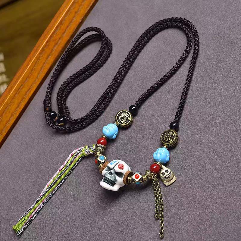 Collana con ciondolo a forma di teschio tibetano Buddha Stones, il Signore della Foresta dei Cadaveri, che tiene lontani gli spiriti maligni. - Image 5