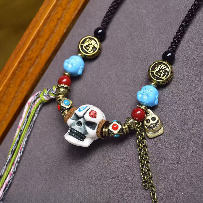Collana con ciondolo a forma di teschio tibetano Buddha Stones, il Signore della Foresta dei Cadaveri, che tiene lontani gli spiriti maligni. - Image 6