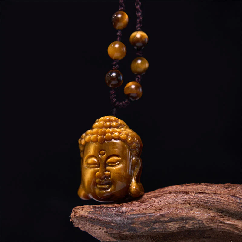 Collana con ciondolo a forma di testa di Buddha, occhio di tigre, Buddha Stones - Image 11