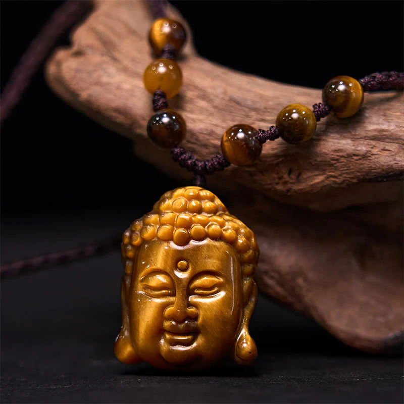Collana con ciondolo a forma di testa di Buddha, occhio di tigre, Buddha Stones - Image 12