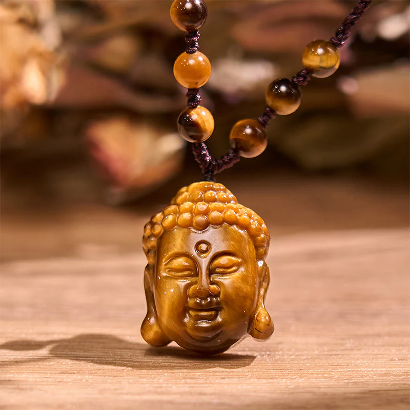 Collana con ciondolo a forma di testa di Buddha, occhio di tigre, Buddha Stones - Image 13