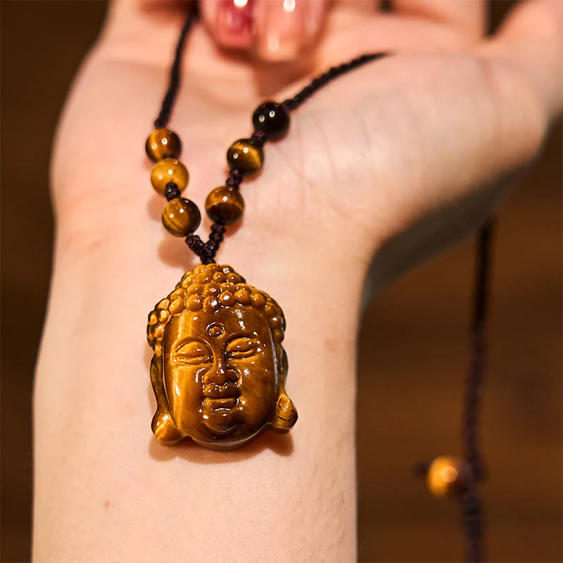Collana con ciondolo a forma di testa di Buddha, occhio di tigre, Buddha Stones - Image 14