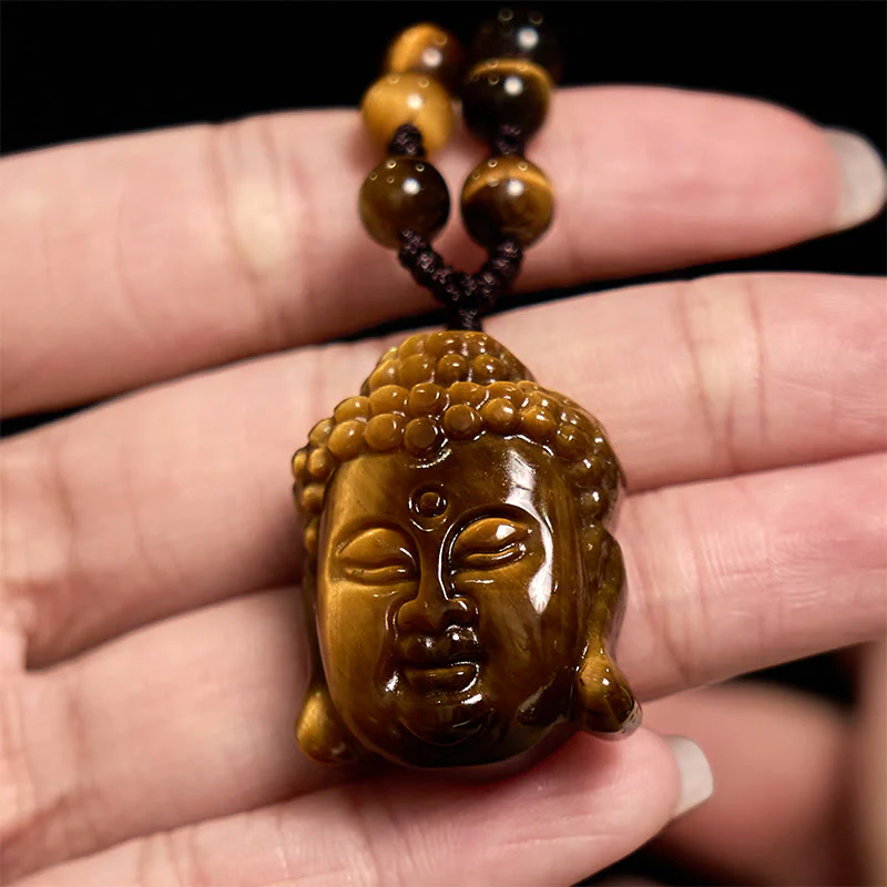 Collana con ciondolo a forma di testa di Buddha, occhio di tigre, Buddha Stones - Image 15