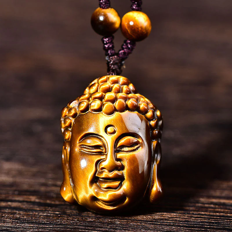 Collana con ciondolo a forma di testa di Buddha, occhio di tigre, Buddha Stones - Image 17