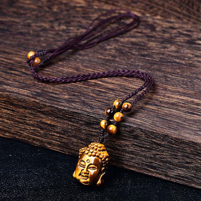 Collana con ciondolo a forma di testa di Buddha, occhio di tigre, Buddha Stones - Image 18