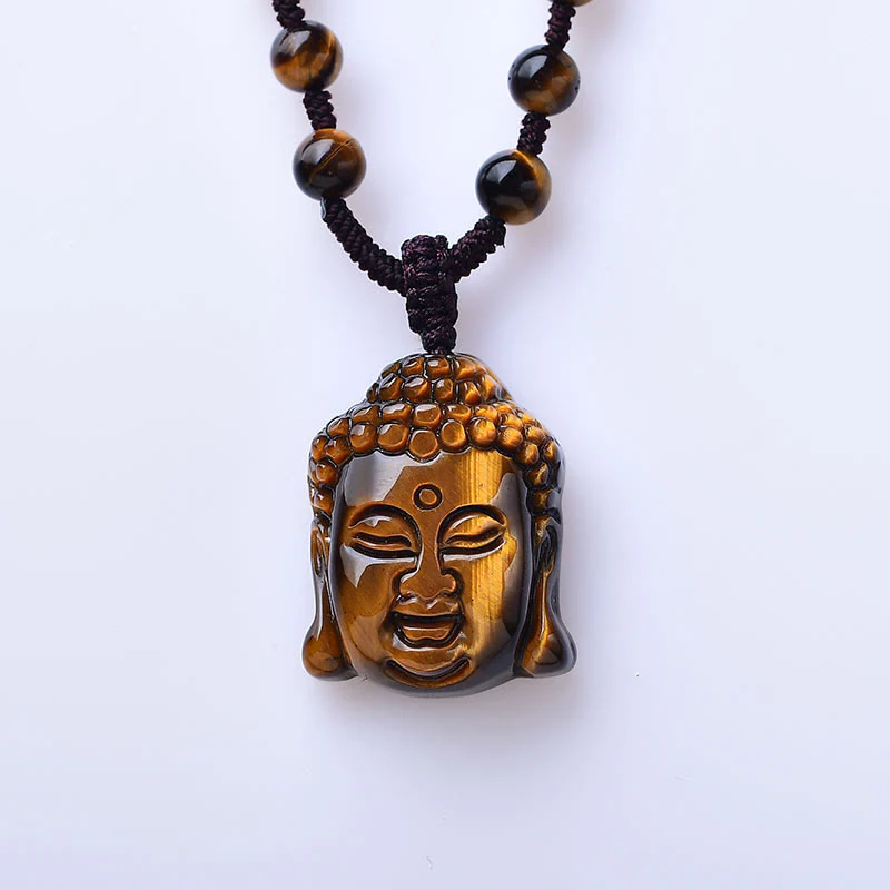 Collana con ciondolo a forma di testa di Buddha, occhio di tigre, Buddha Stones - Image 20