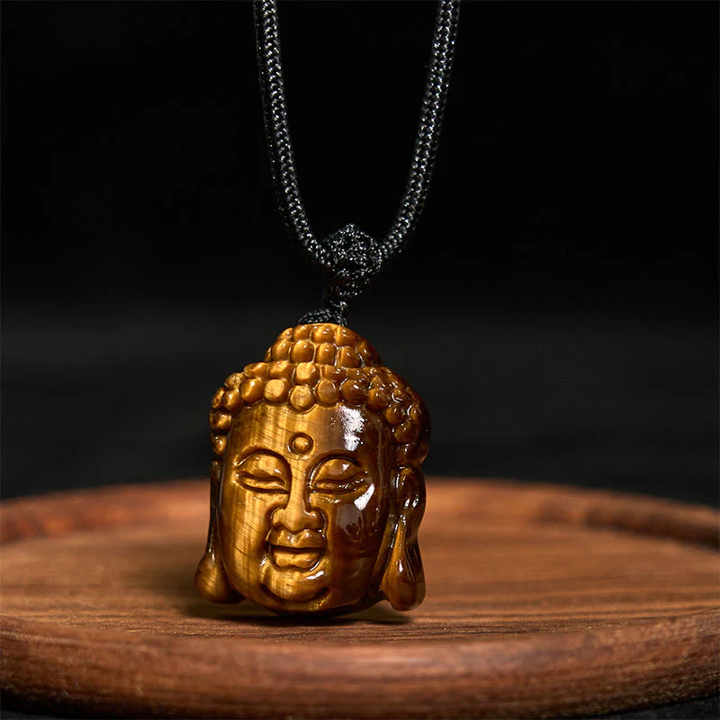 Collana con ciondolo a forma di testa di Buddha, occhio di tigre, Buddha Stones - Image 3