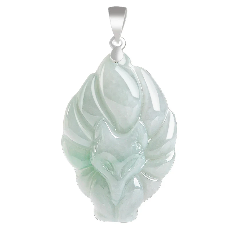 Collana con ciondolo in acciaio al titanio e catena in giada naturale con volpe a nove code Buddha Stones - Image 10