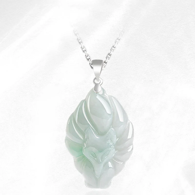 Collana con ciondolo in acciaio al titanio e catena in giada naturale con volpe a nove code Buddha Stones - Image 6