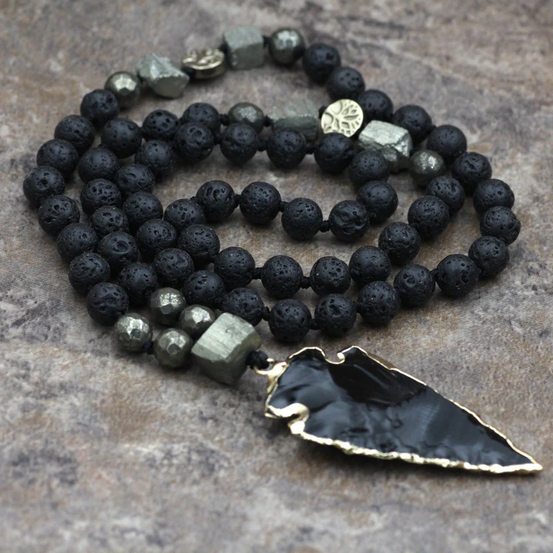 Collana con ciondolo a freccia in pietra lavica naturale con Buddha Stones e yoga - Image 6
