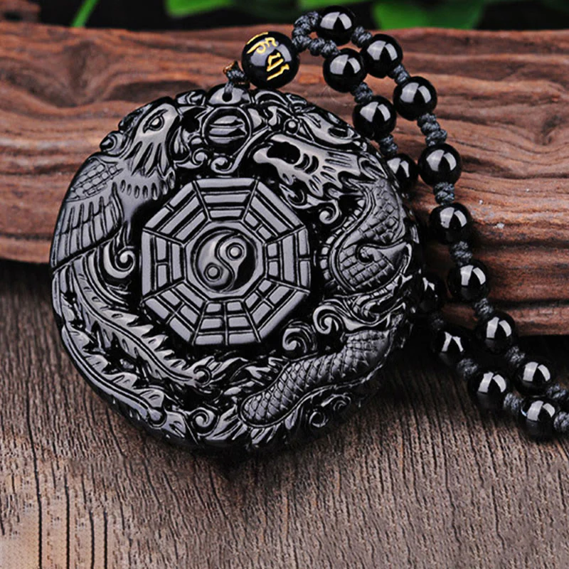 Collana con ciondolo Buddha Stones Bagua Dragon Phoenix Obsidian Fulfilment - Image 10