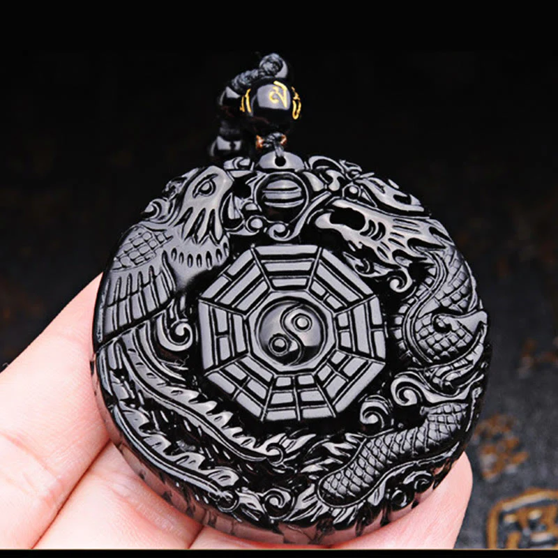 Collana con ciondolo Buddha Stones Bagua Dragon Phoenix Obsidian Fulfilment - Image 11