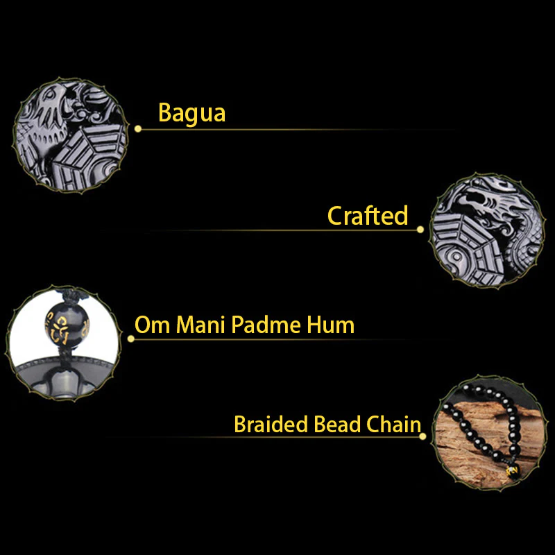 Collana con ciondolo Buddha Stones Bagua Dragon Phoenix Obsidian Fulfilment - Image 7