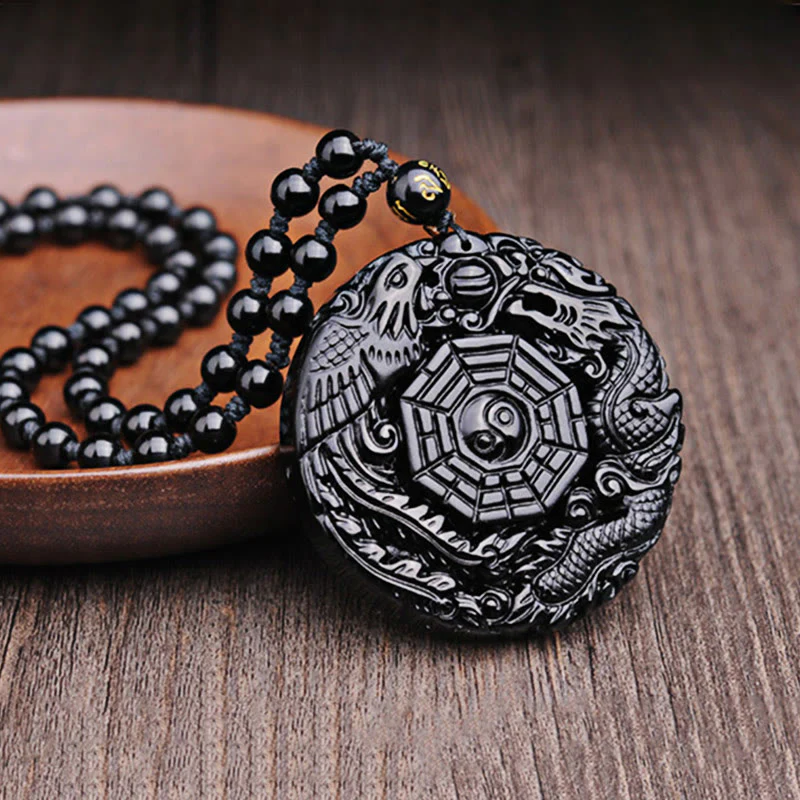 Collana con ciondolo Buddha Stones Bagua Dragon Phoenix Obsidian Fulfilment - Image 8