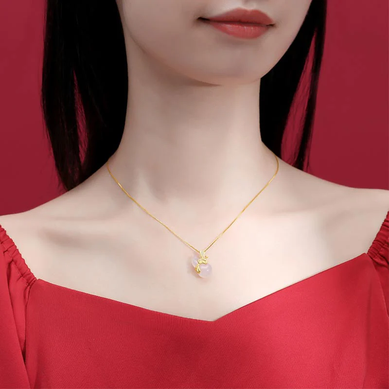 Collana con ciondolo Buddha Stones, giada ciano, foglia di loto e zucca, abbondanza - Image 9
