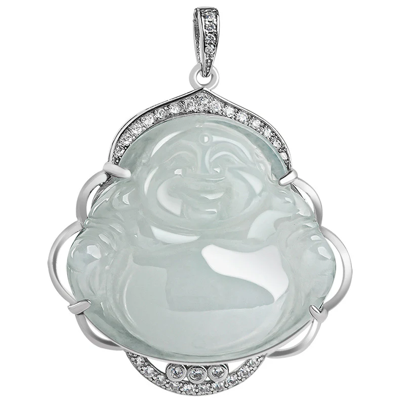 Collana con Buddha Stones che ride, giada naturale, abbondanza, catena in acciaio al titanio - Image 8