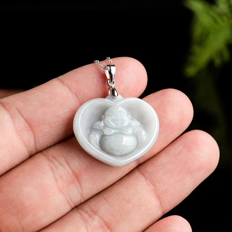 Collana con ciondolo a catena in acciaio al titanio Buddha Stones ride, giada bianca e benedizione della fortuna - Image 5