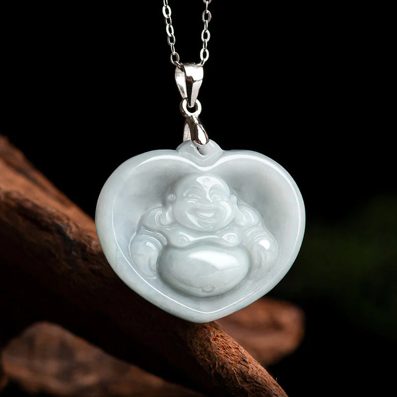 Collana con ciondolo a catena in acciaio al titanio Buddha Stones ride, giada bianca e benedizione della fortuna - Image 6