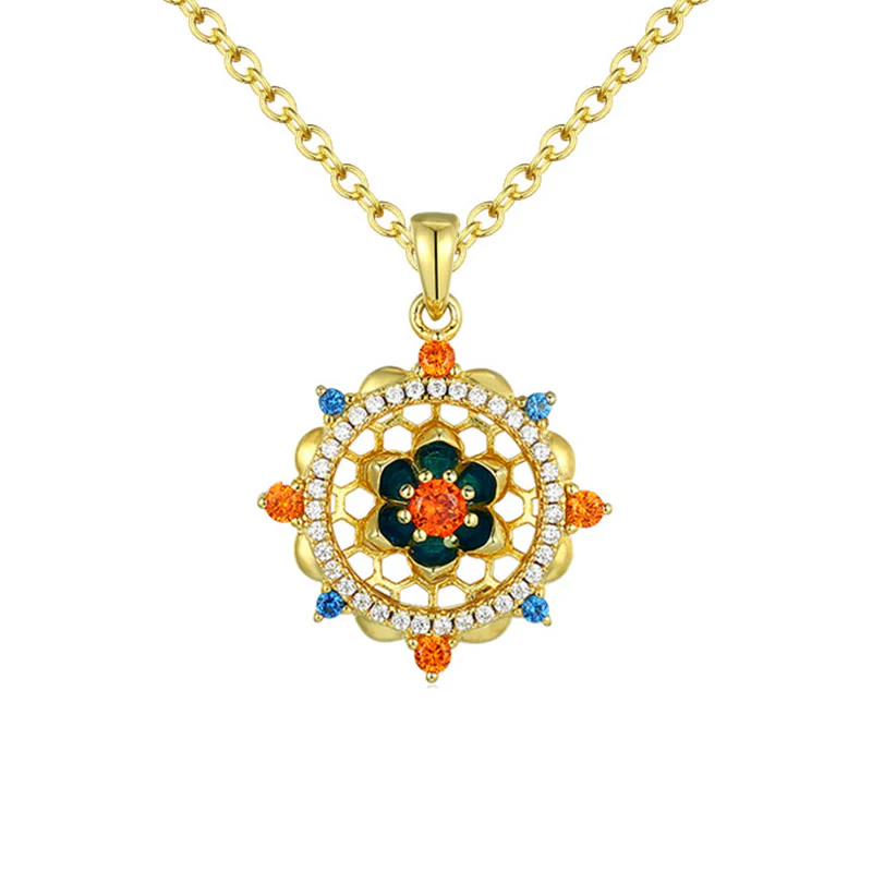 Collana con ciondolo Buddha Stones in argento sterling 925 con fiore di loto e zircone colorato, nuovo inizio - Image 5