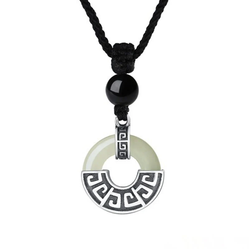Collana con ciondolo Buddha Stones in argento sterling 925, giada naturale di Hetian, fibbia della pace e prosperità - Image 10